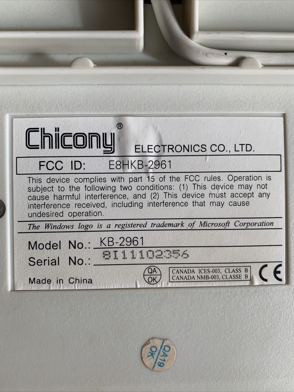 VINTAGE Chicony E8HKB-2961 Keyboard