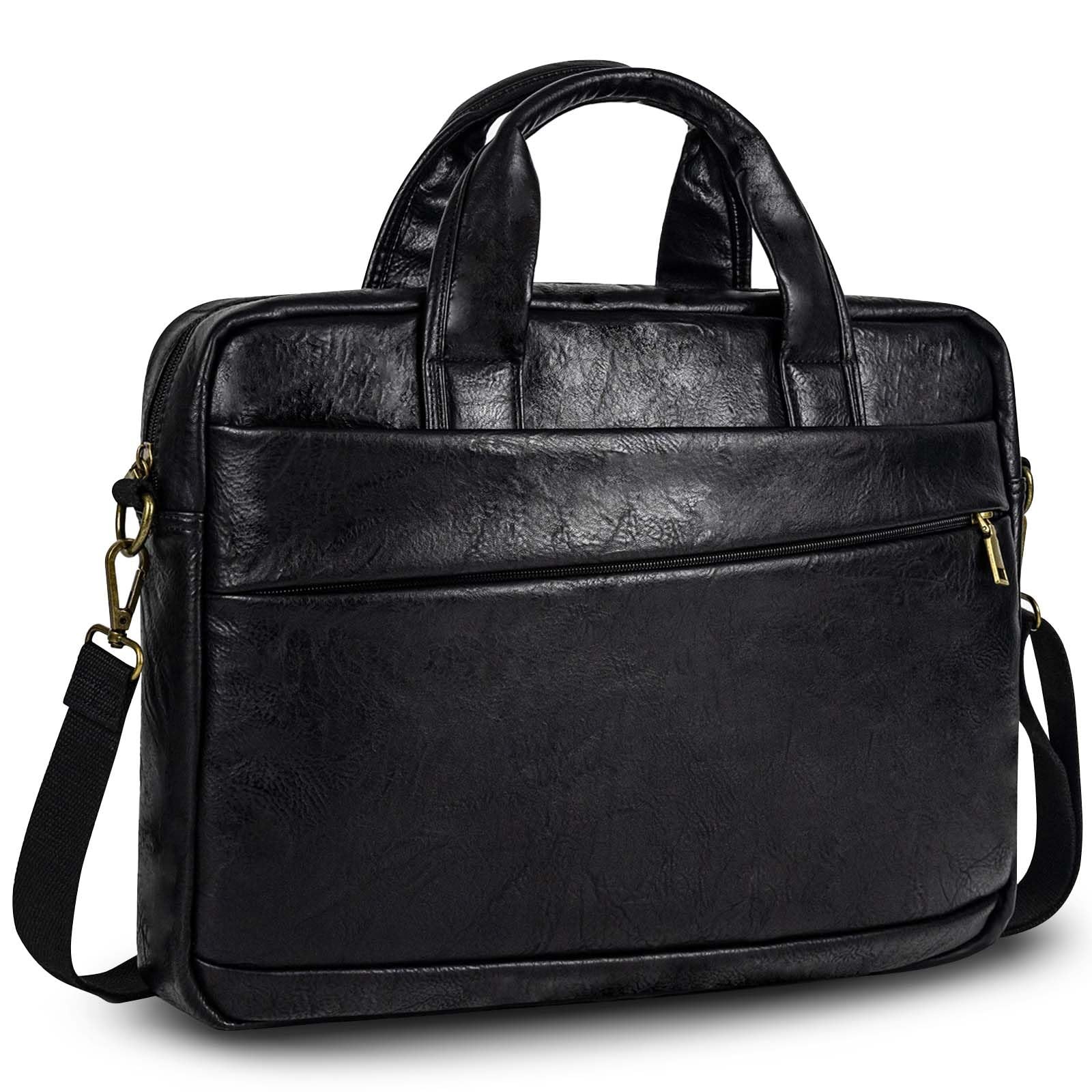 Black PU Faux Leather Messenger Bag 1717.3 Inch Laptop Briefcase Crossbody