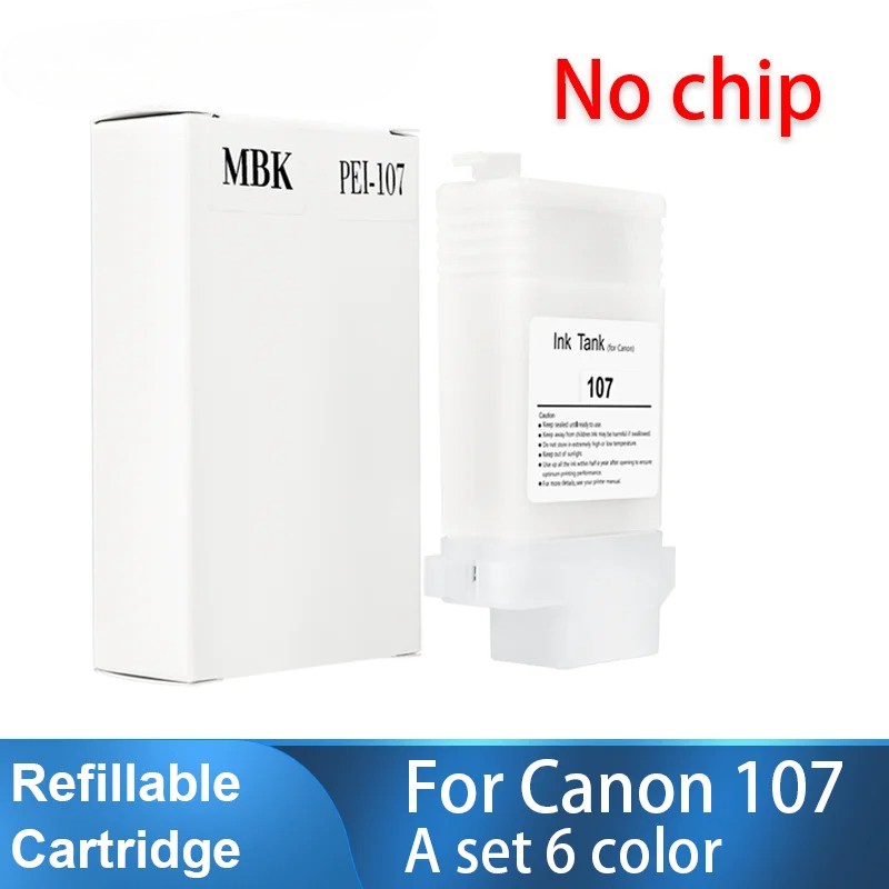 6x130ML PFI107 Refillable Cartridge for Canon IPF670 IPF680 IPF685 IPF770 IPF780