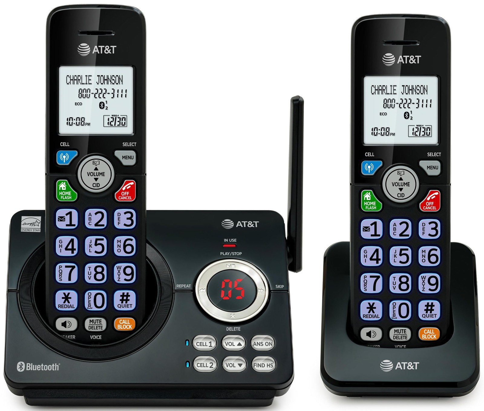 Cordless Phone DECT 6.0 2 Handset Bluetooth Smart Call Blocker AT&T DL72279 Cell