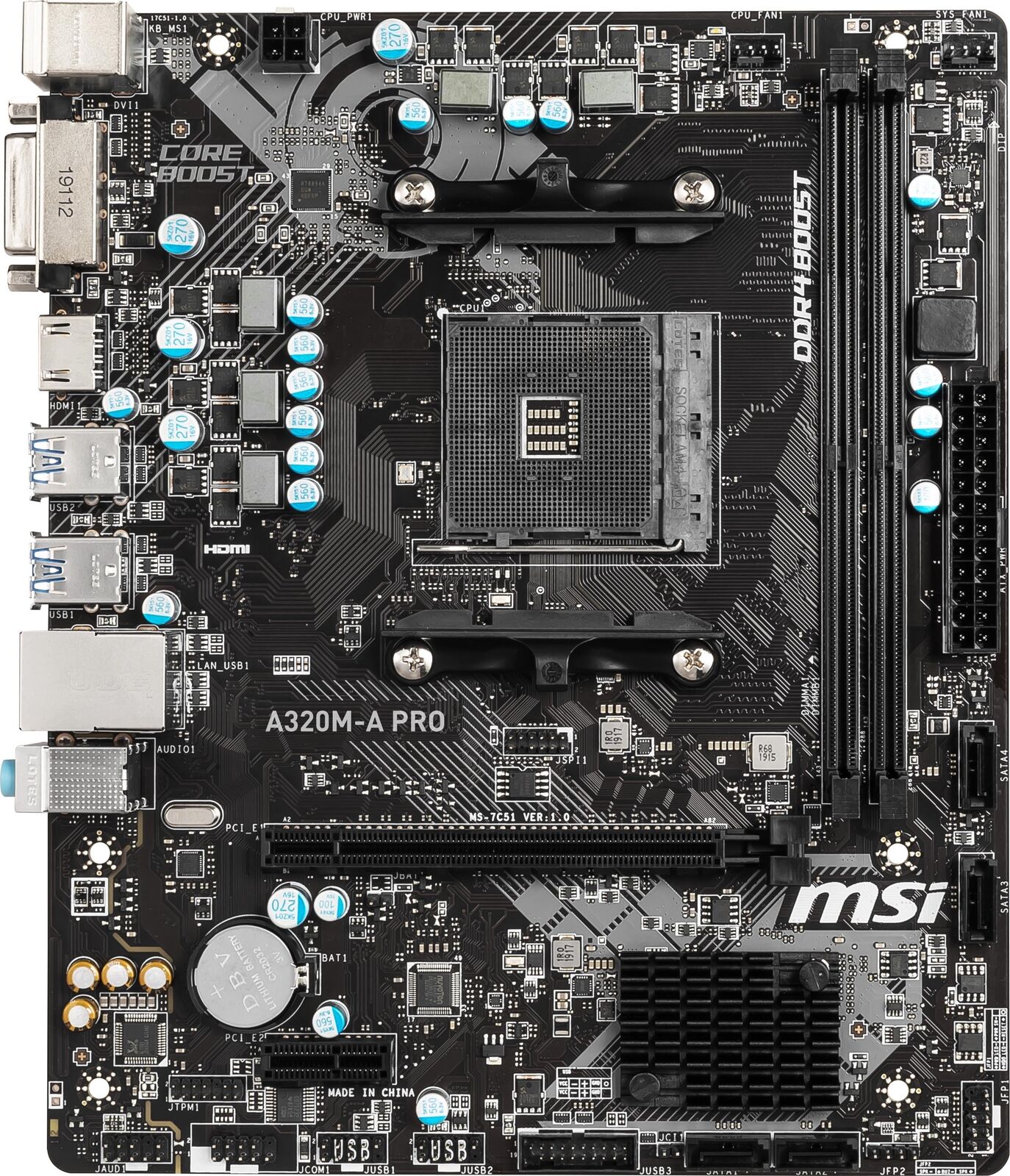 MSI A320M-A PRO AM4 AMD A320 USB3.2 Gen1 Micro-ATX Motherboard