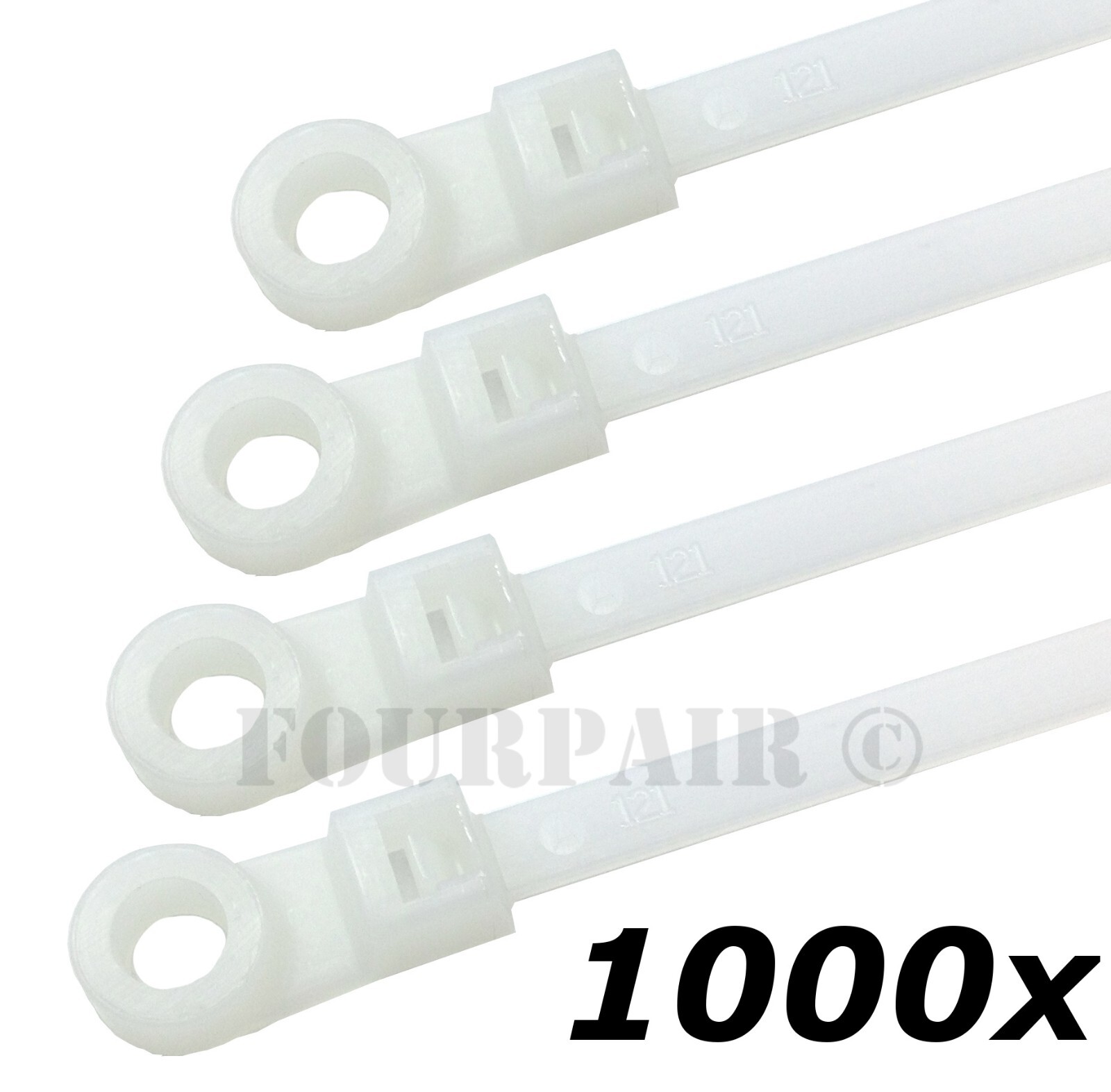 1000 Pcs Lot - 8" Mount Head Screw Nail Hole Cable Zip Wire Tie 50 lbs - White