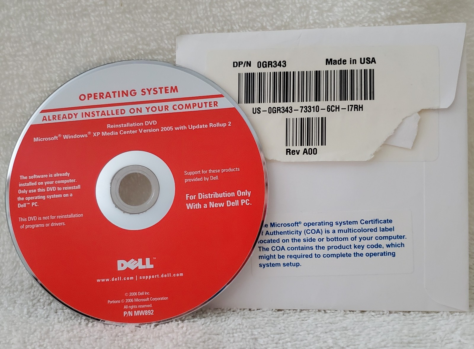 Vintage Dell Reinstallation DVD Microsoft Windows XP Media Center Version 2006