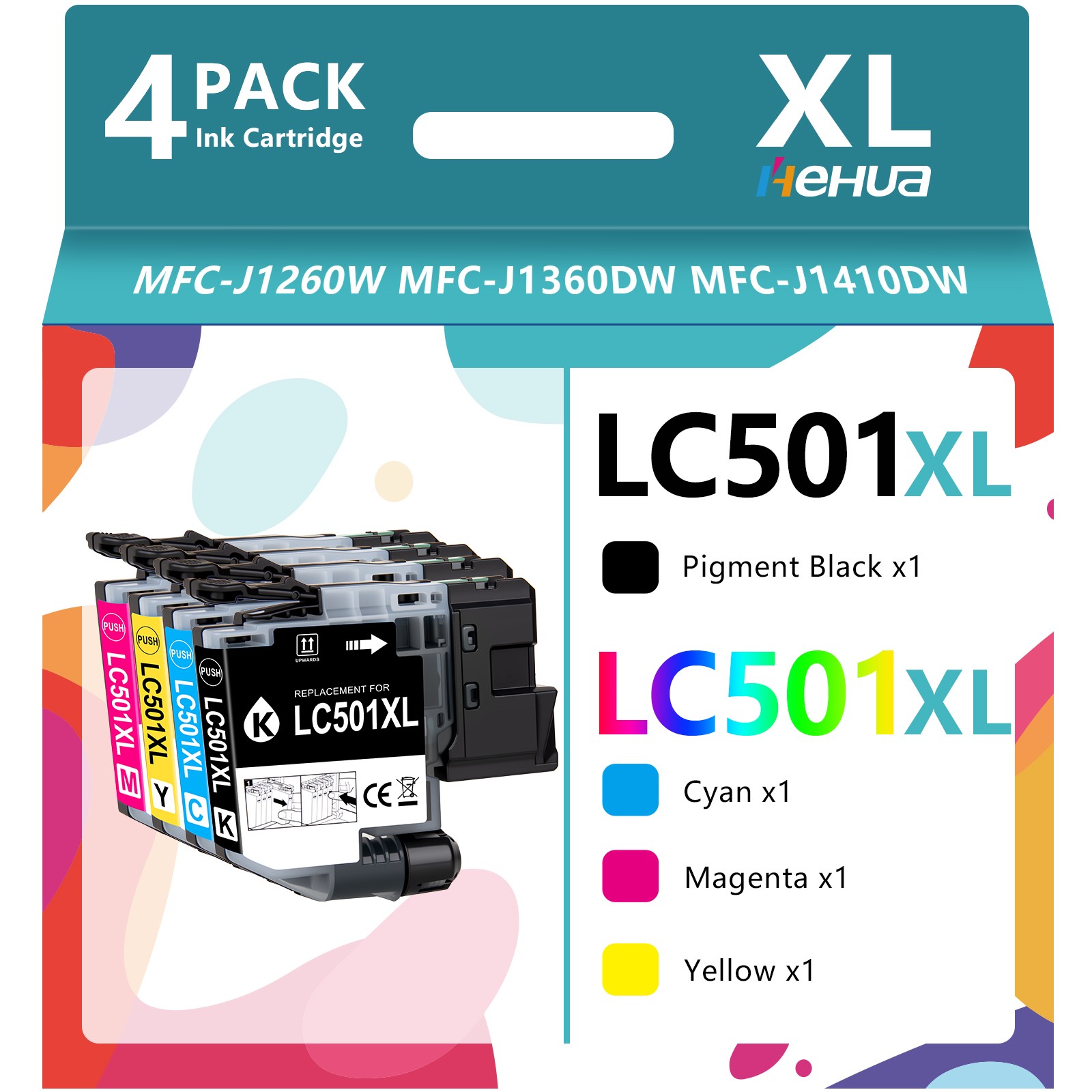 4PK LC501XL Ink Cartridges for Brother MFC-J1260DW MFC-J1360DW MFC-J1410DW