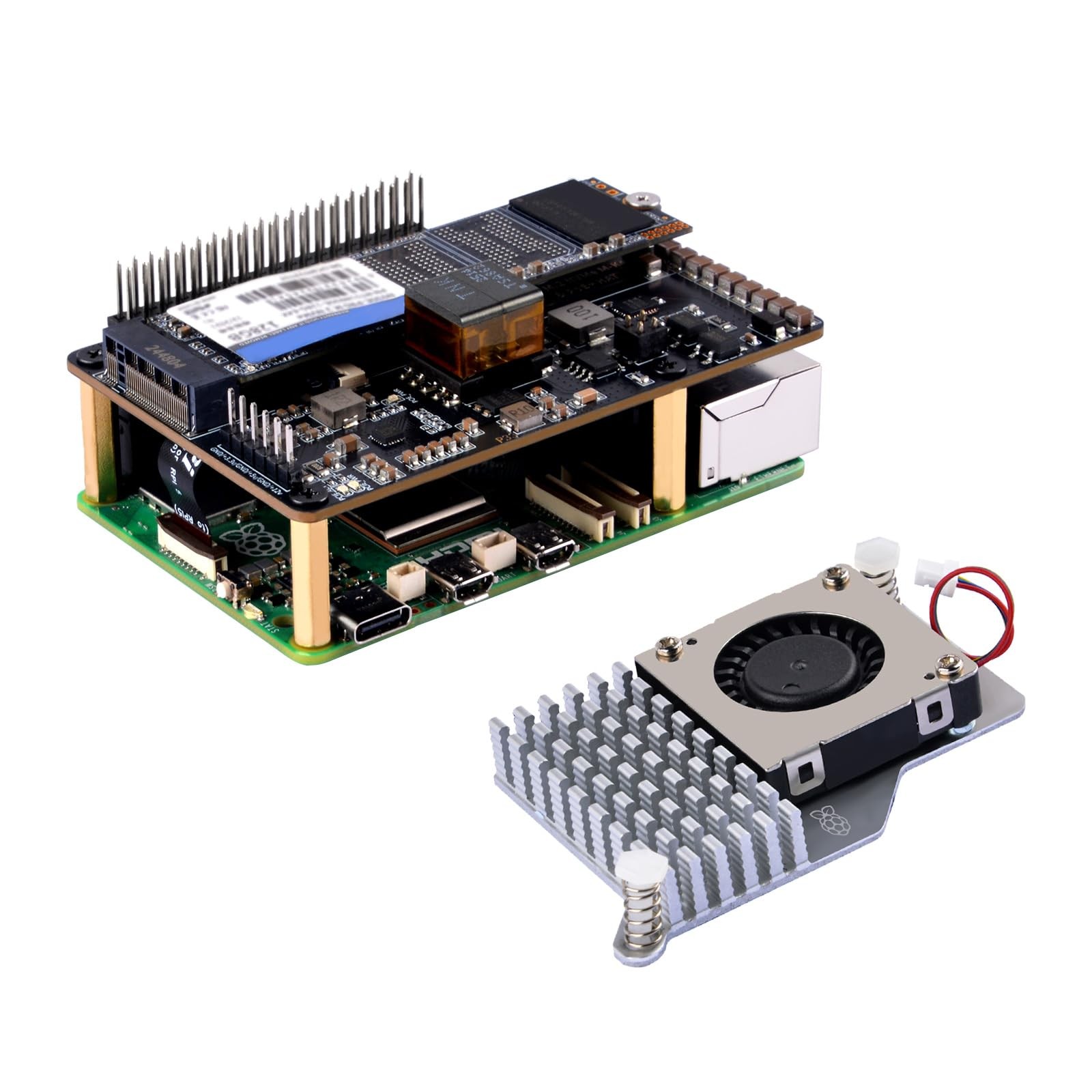 GeeekPi P33 M.2 NVME M-Key PoE+ Hat with Official Pi 5 Active Cooler for...