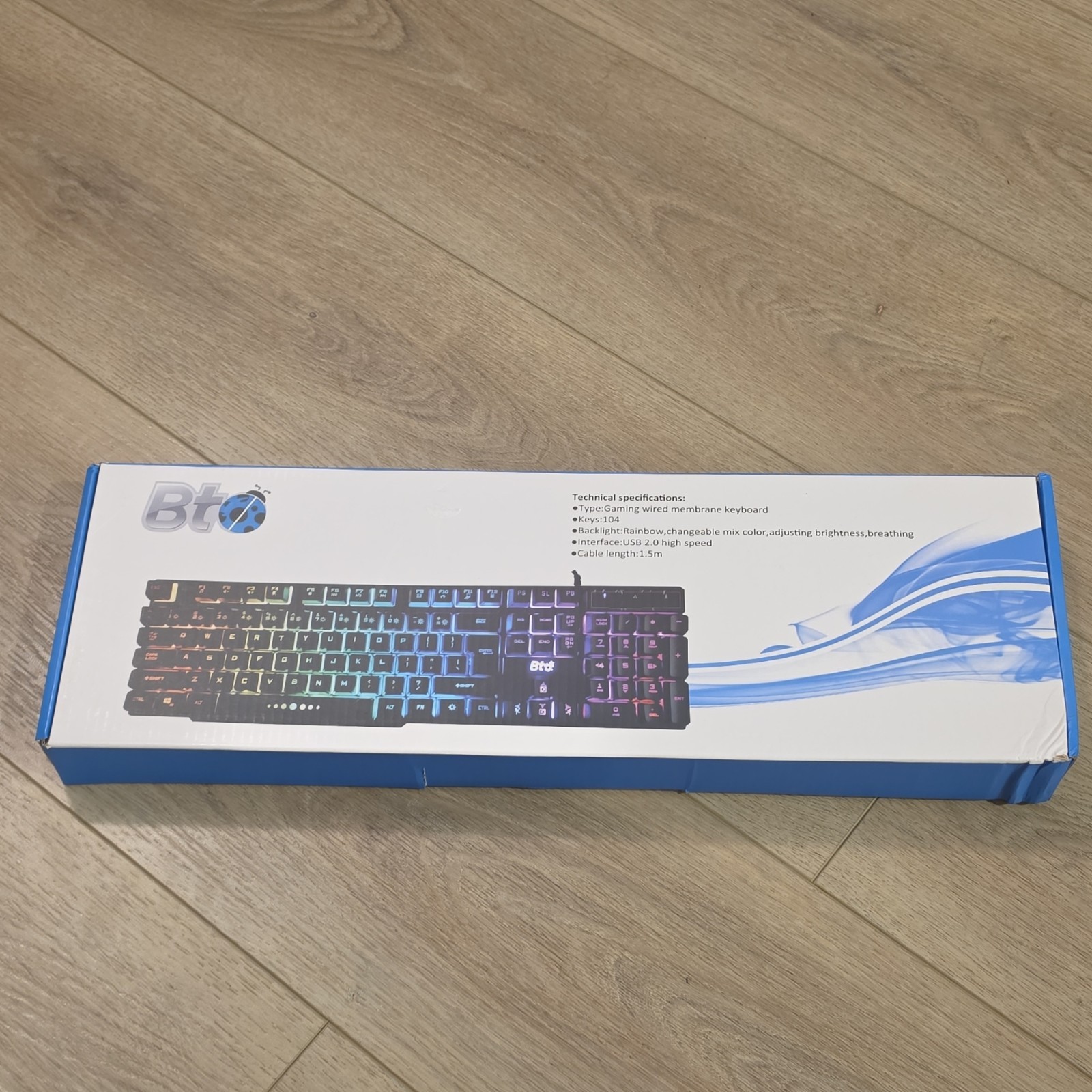 BTC K104 Gaming Wired USB 2.0 Keyboard Illuminated Rainbow Backlit Black