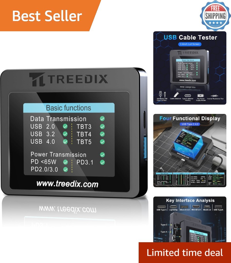 Advanced USB Cable Tester - 2.4" Screen with Compatibility for Lightning, Type-C