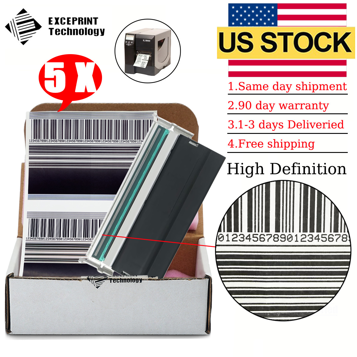 ✅ 5pcs 203dpi Printhead For Zebra ZM400 Barcode Label Thermal Printer 79800M ✅