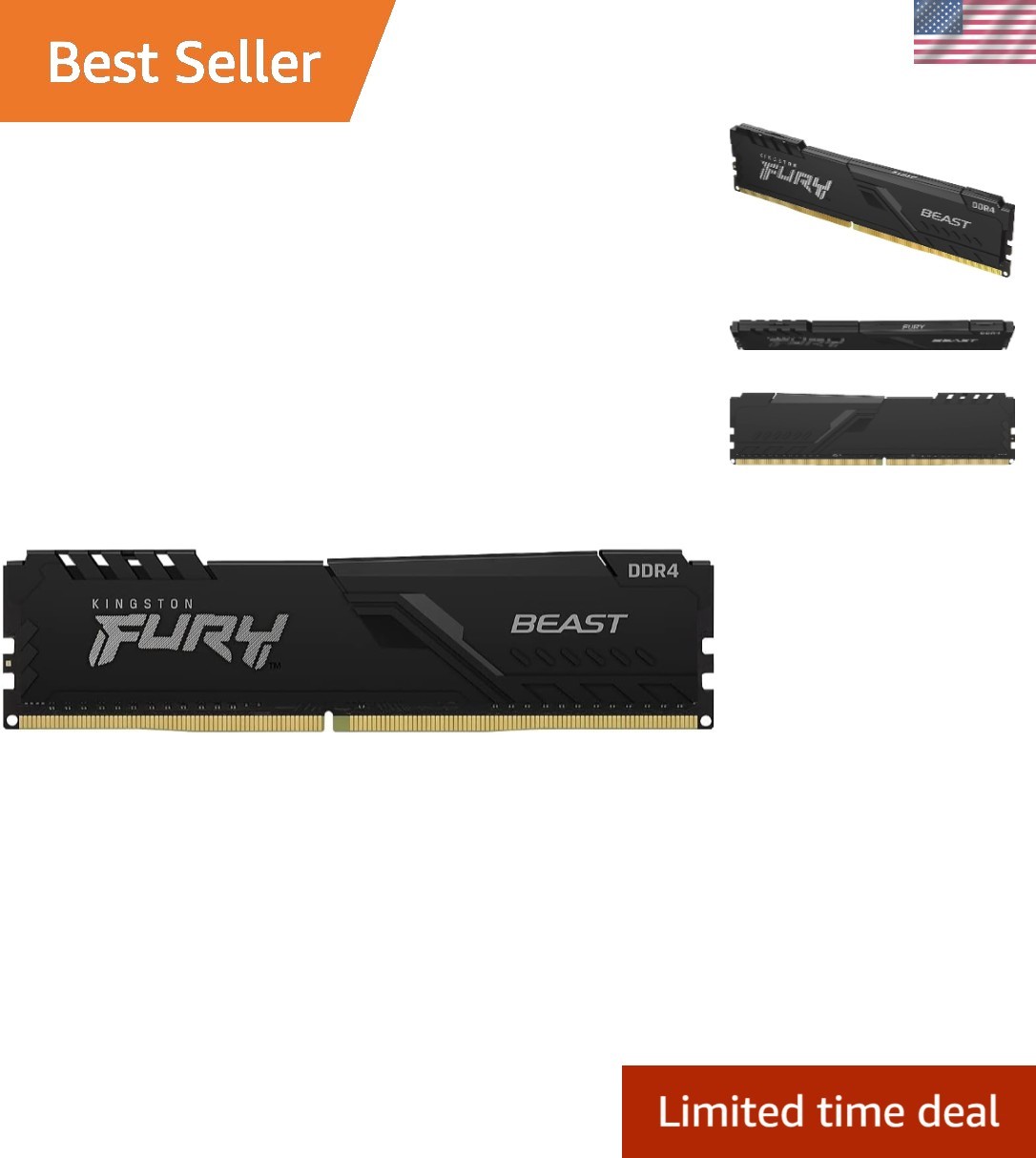 Fury Beast 8GB 3200MHz CL16 RAM - Ultimate Upgrade for Gaming & Video Editing