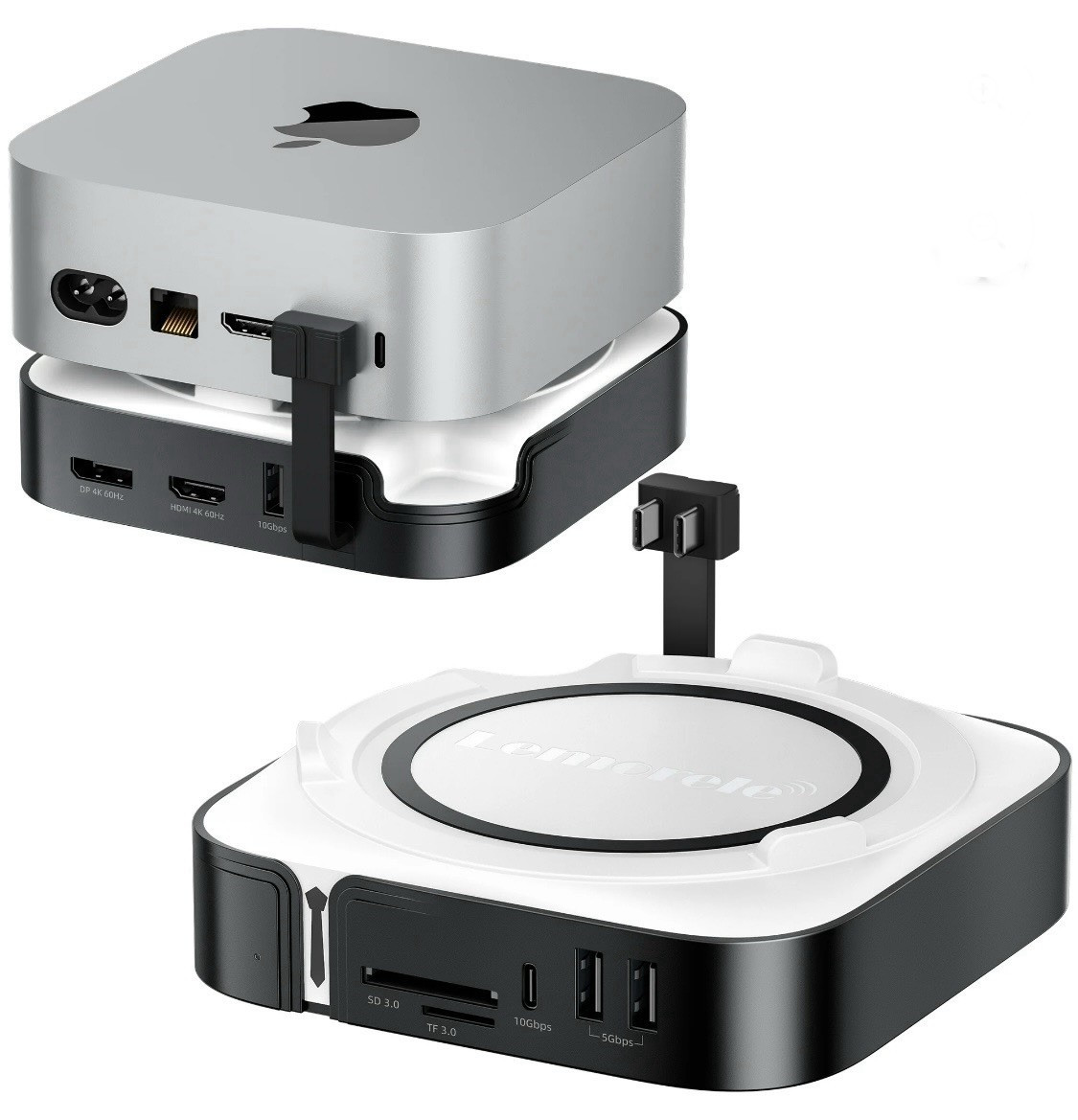 Lemorele USB-C Stand Hub Dock for Mac mini M4/M4 Pro HDMI DP SD USB-A