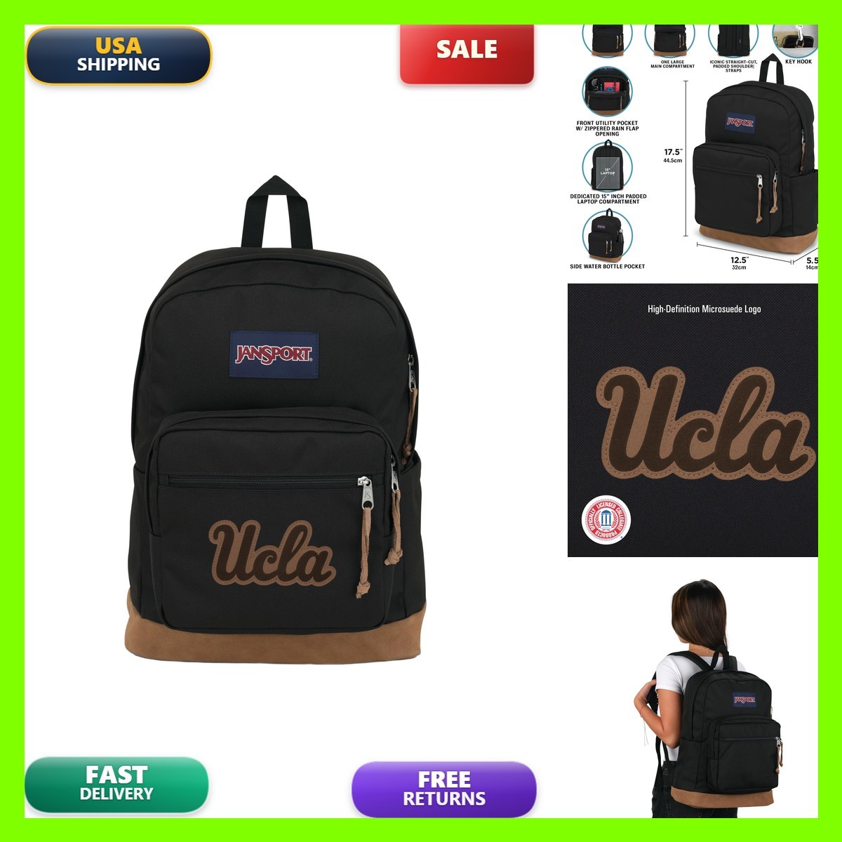 Jansport Ncaa Officially Licensed Backpack Ucla Bruins Right Pack Padded