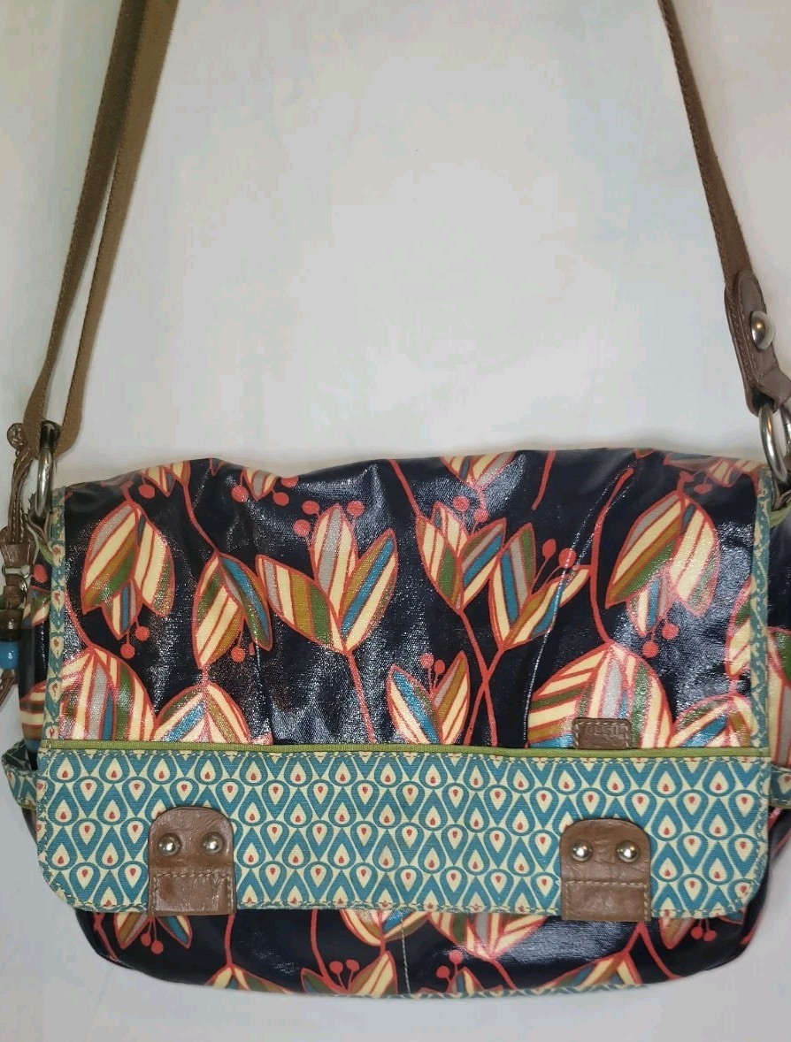 FOSSIL Key-per Coated Canvas Floral Multi-Color Travel Crossbody Laptop Bag