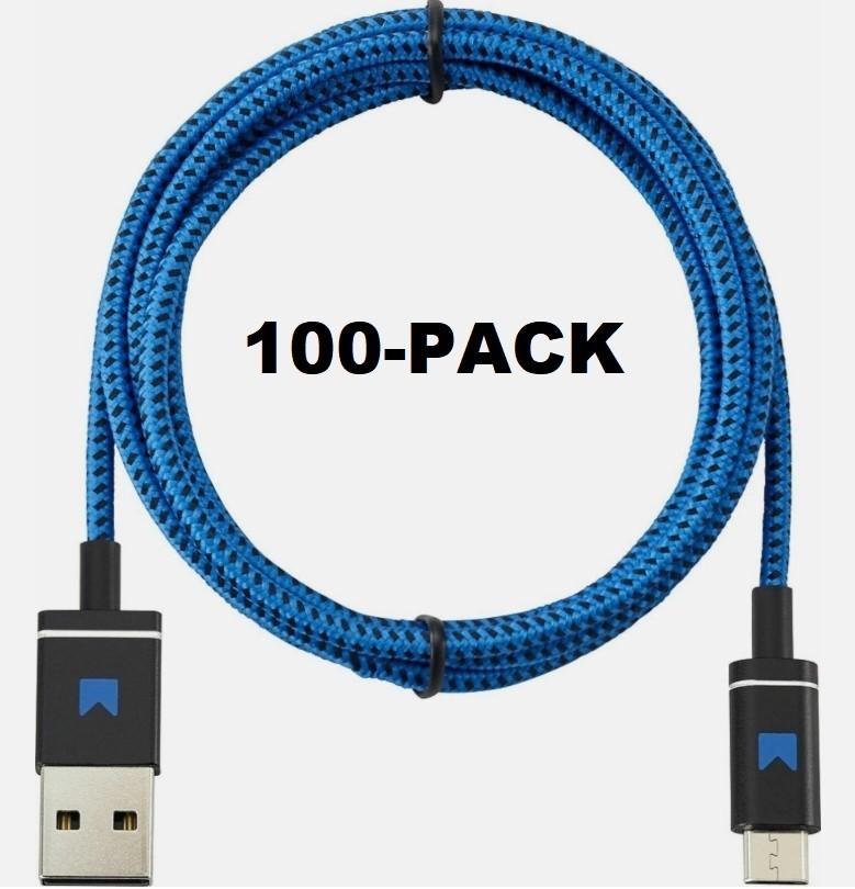 100-Pk Modal 4ft USB Type A-to-MicroUSB Device BLUE/BLACK Braided Cable MD-MMUBB