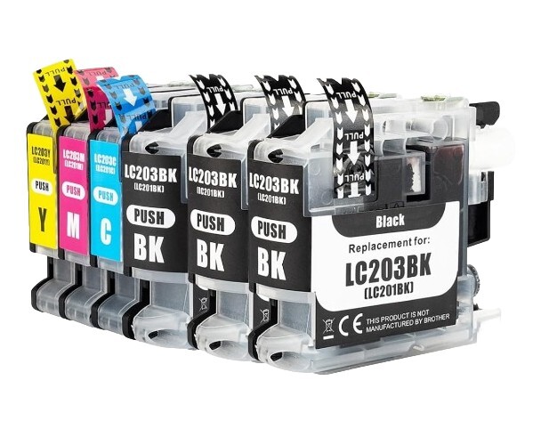 Fastink LC203XL Compatible Ink Brother 6 Pc. 3 Black 1 Yellow, 1 Cyan, 1 Magenta