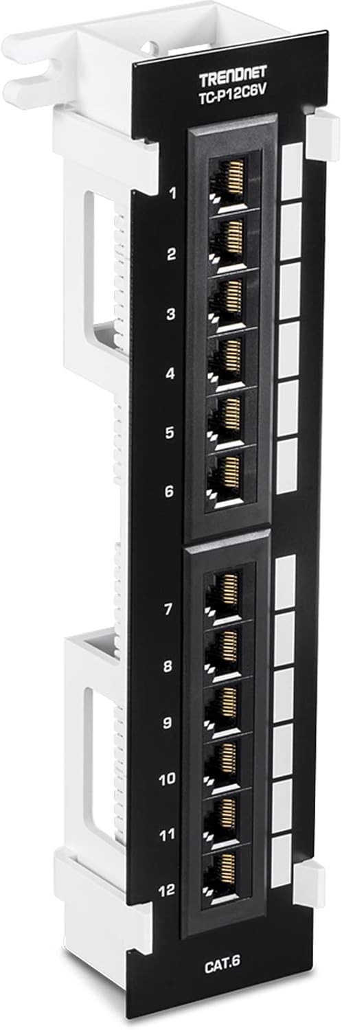 12-Port Cat6 Unshielded Wall Mount Patch Panel with 89D Bracket for Home & SMB