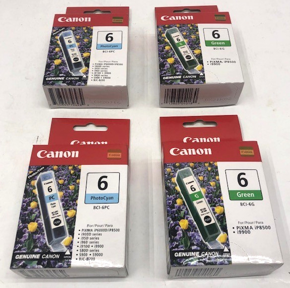 CANON 6 Genuine Ink Cartridges BCI-6G And BCI-6PC (2 Each) Original OEM - NEW