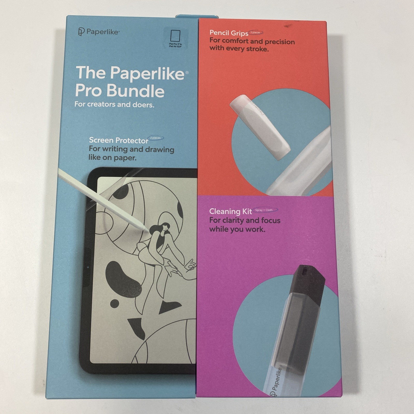Paperlike Pro Bundle iPad Screen Protector Pencil Grips Cleaning Kit NEW 