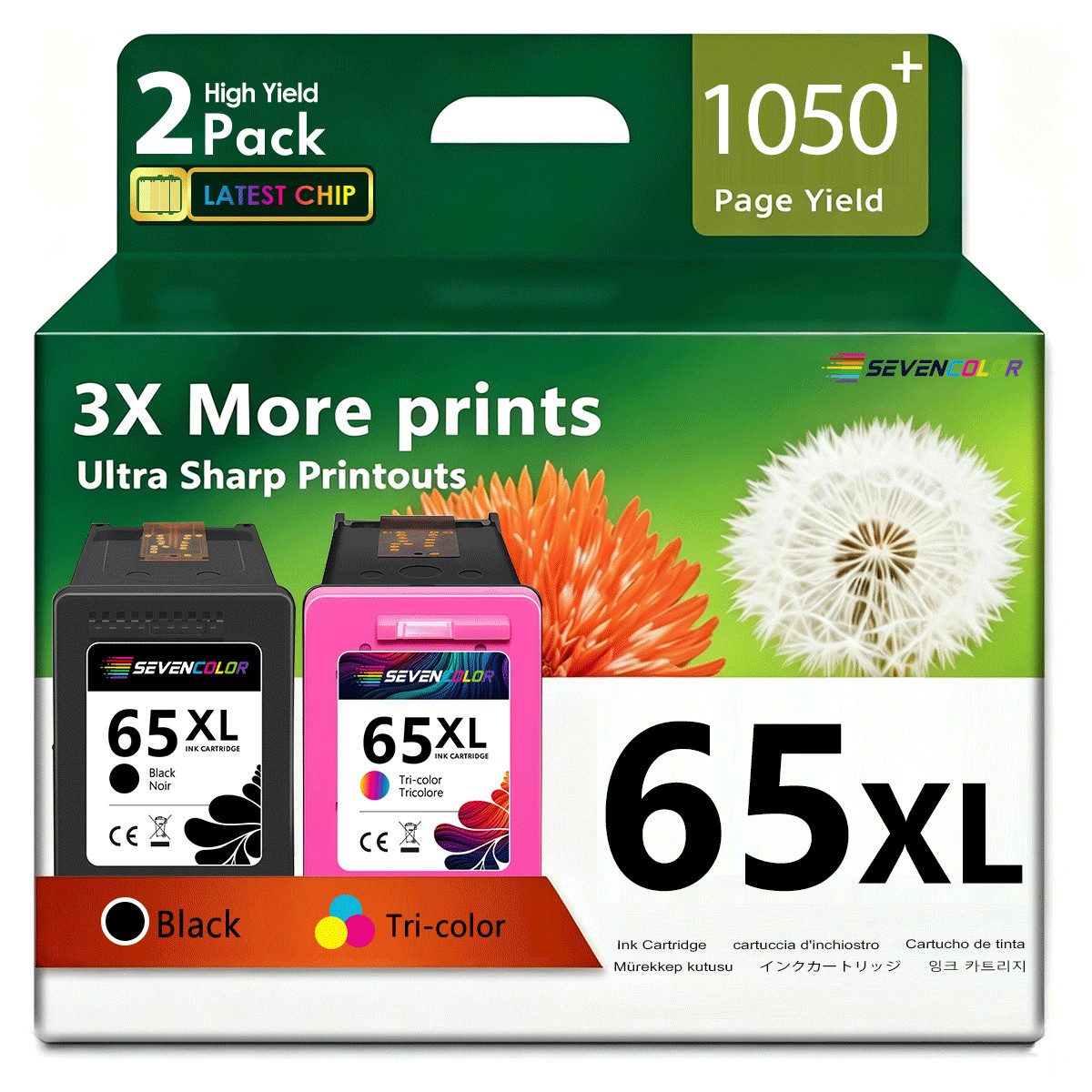 65XL Ink Cartridge Black/Color Combo Pack High-Yield Compatible for DeskJet 3755