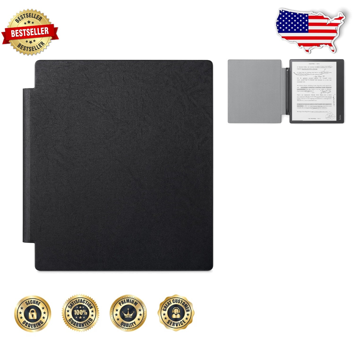 Kobo Elipsa 2E Black Sleepcover Hard Shell Eco-Recycled Plastic Auto Sleep/Wake