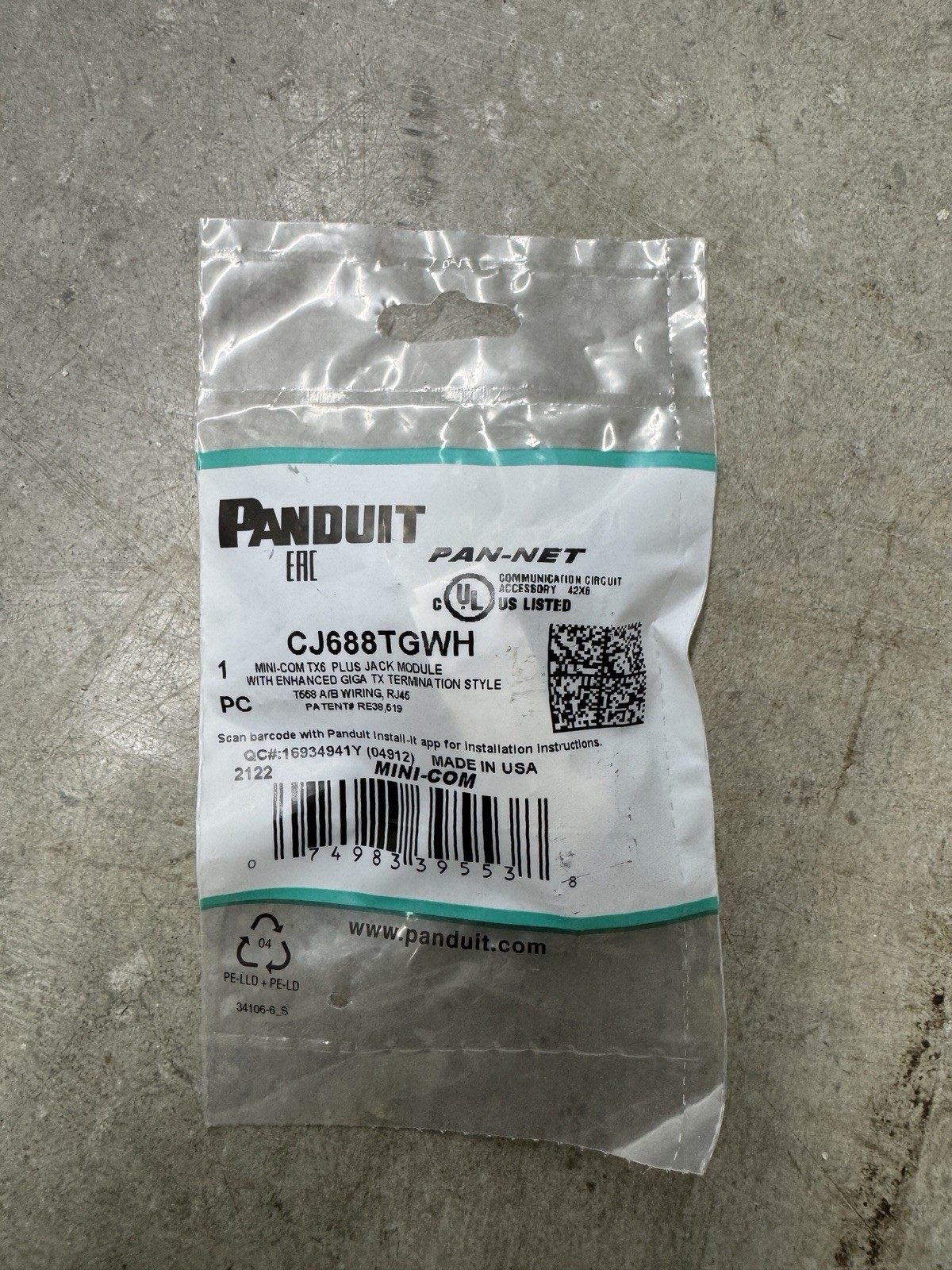 10 Panduit CJ688TGWH Mini-Com TX6 Plus Cat6 RJ45 Jack Modules White New