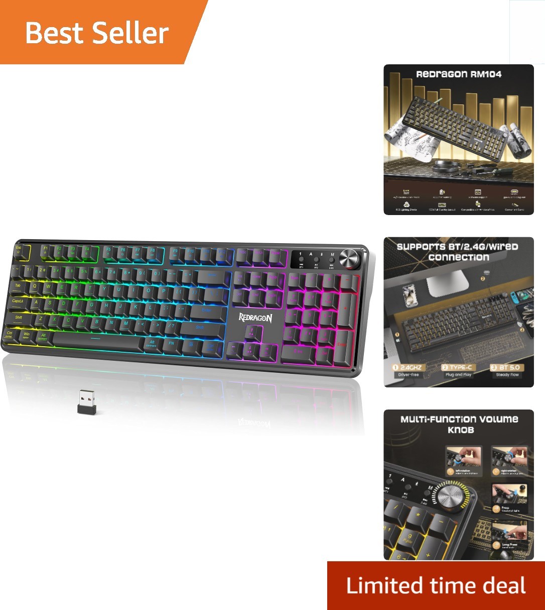 Advanced RM104 RGB Gaming Keyboard - Tri-Mode Wireless & Programmable Features