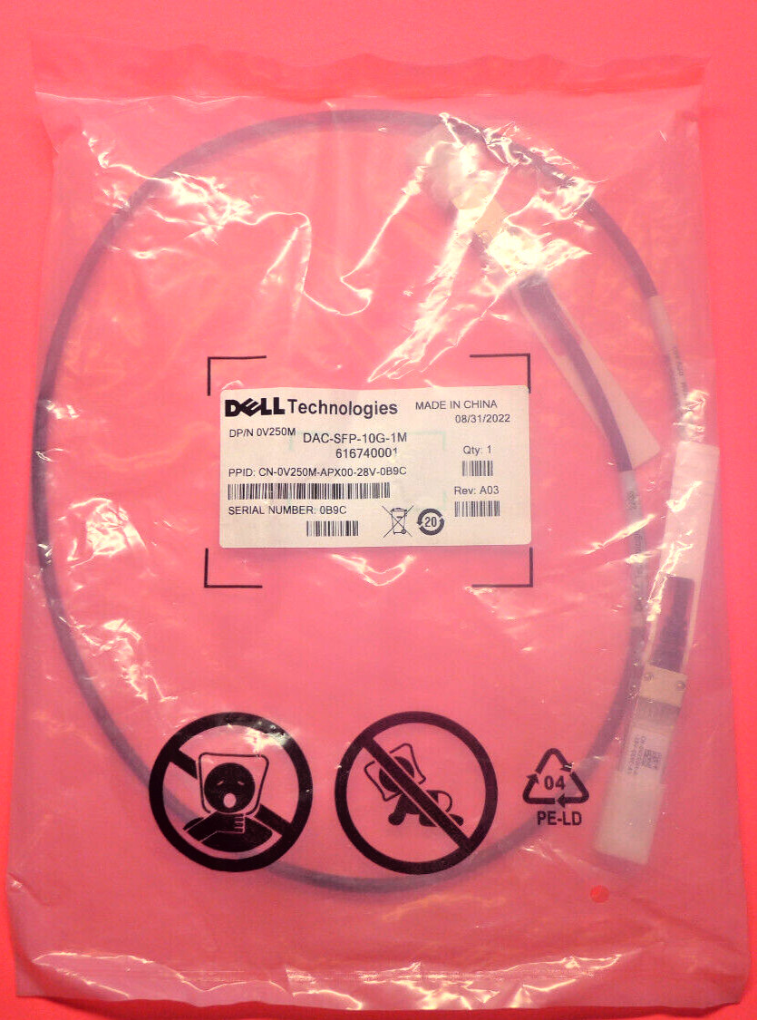 New Dell Force10 SFP+ Twinax Direct Attach Copper CBL-10GSFP-DAC-1M V250M