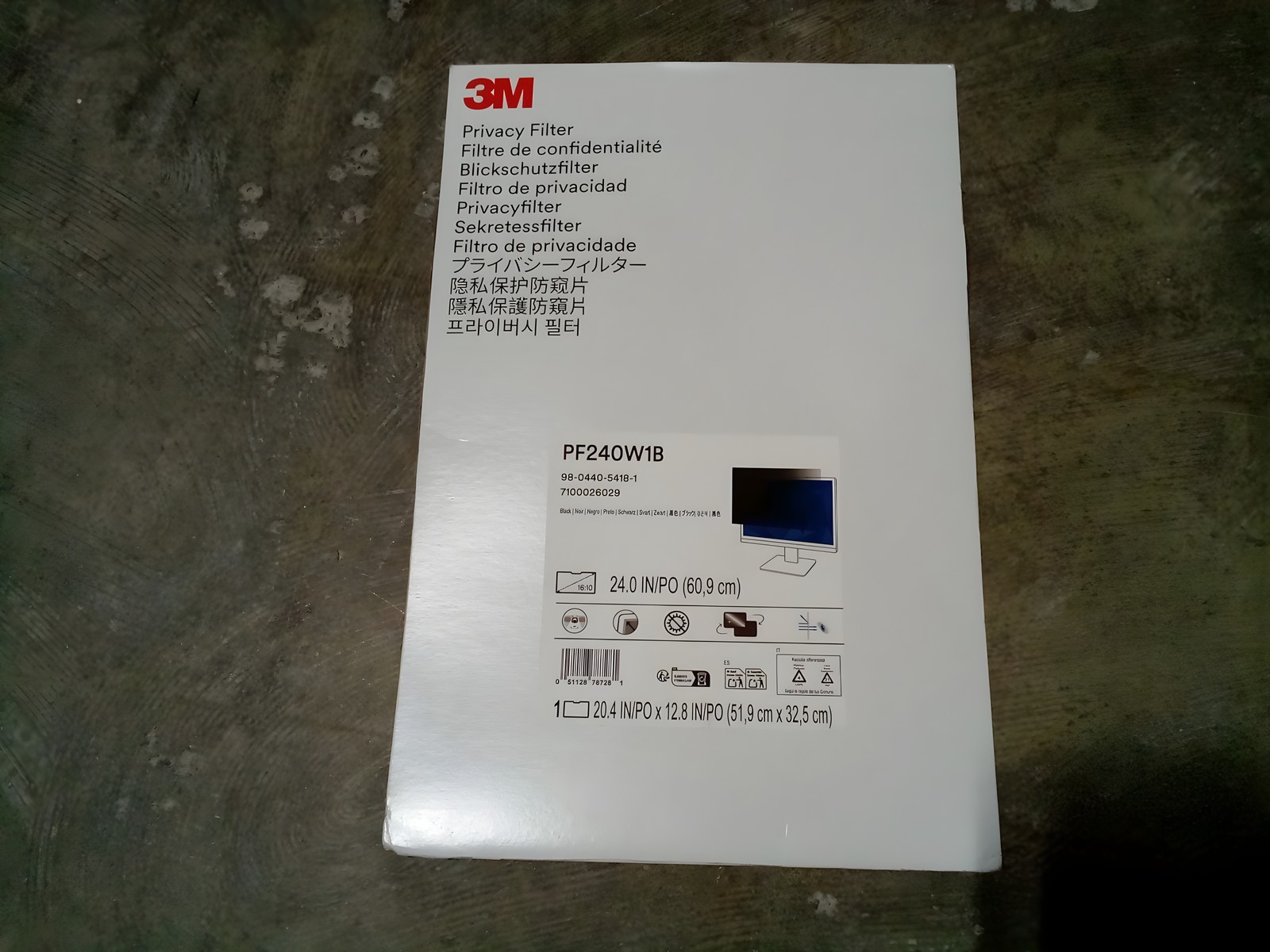 3M PF240W1B 24-Inch Widescreen Privacy Filter 16:10 Black 20.4 x 12.8 In