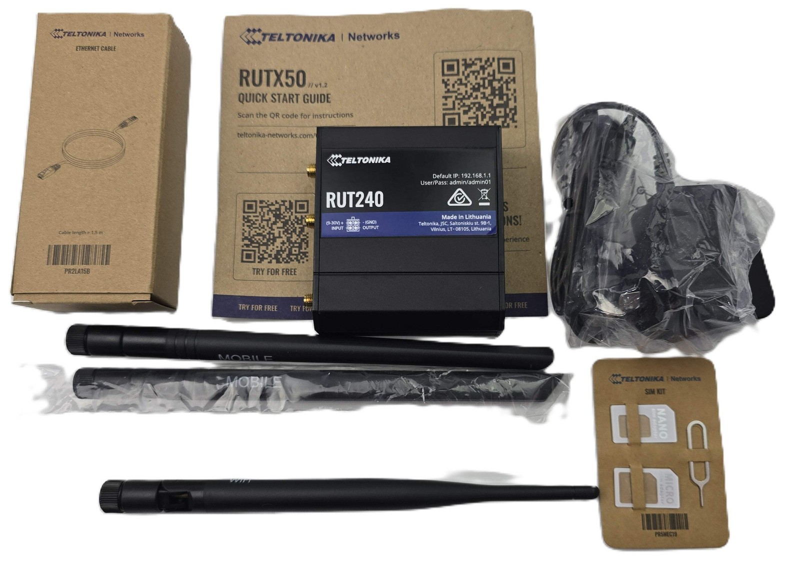 Teltonika RUT240 4G LTE Industrial Wi-Fi Router Kit + Antennas & PSU (Pre-owned)