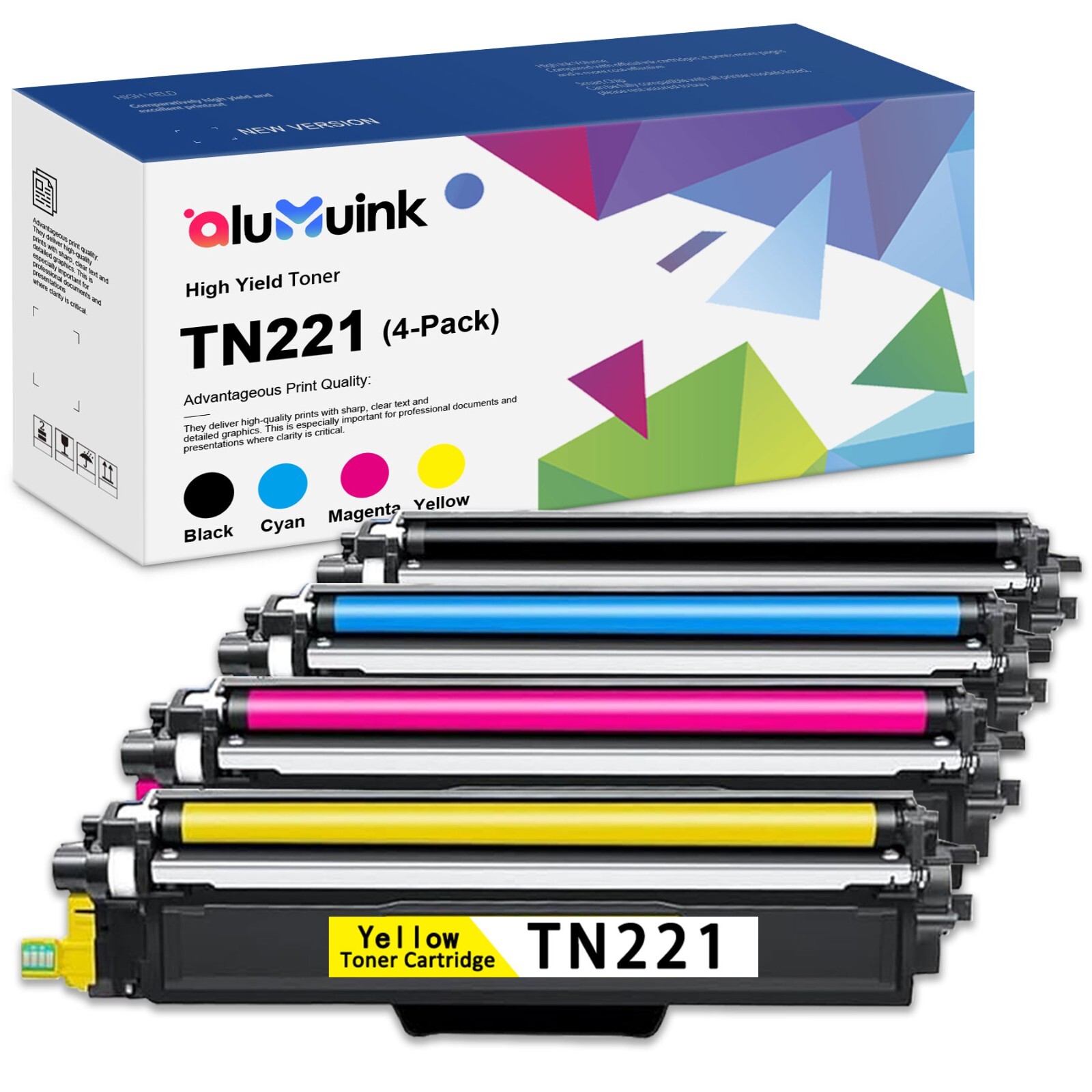 4PK TN221 Toner Replacement for Brother TN221 TN225 HL-3140CW (BK/C/M/Y)