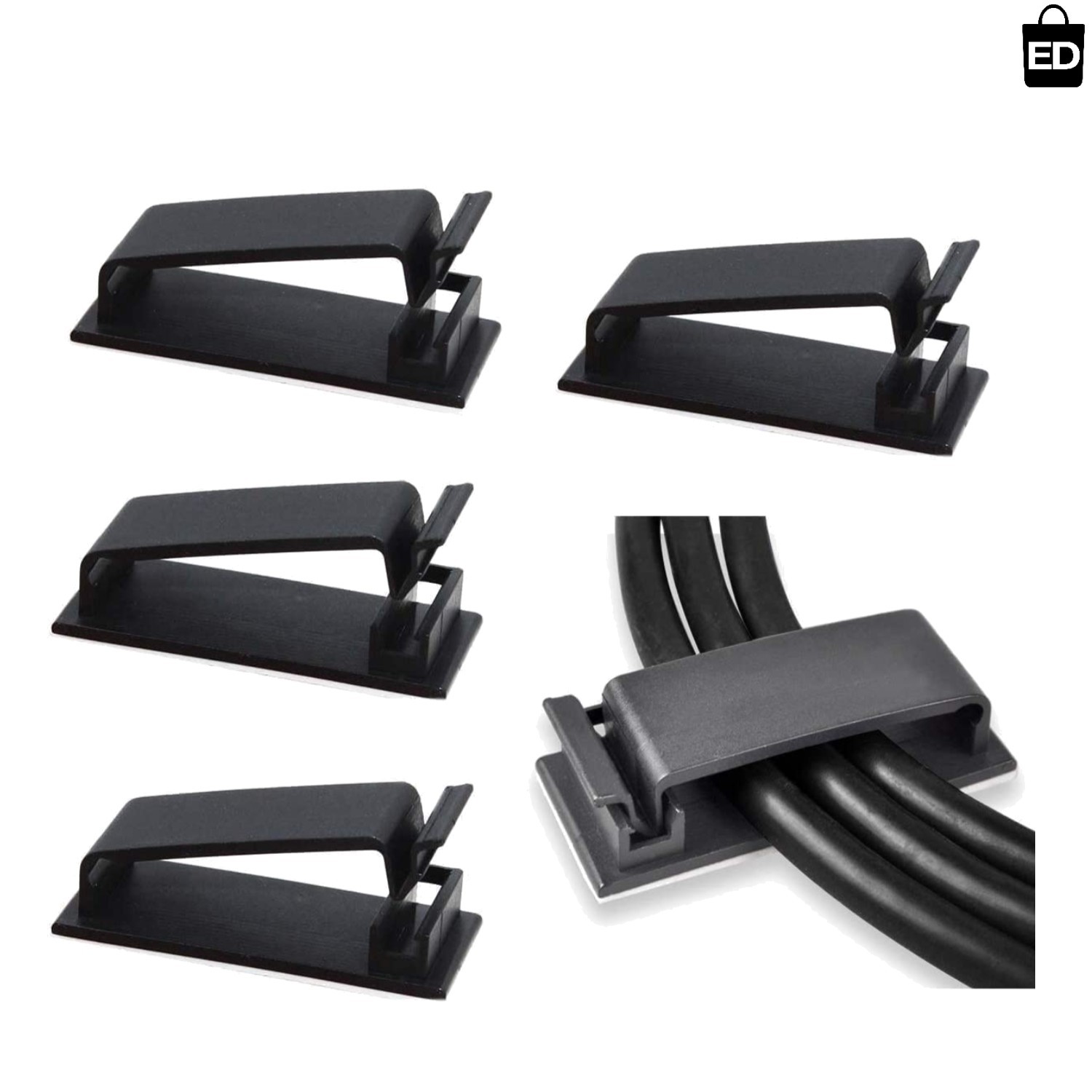 Mess-Free 50 Pcs Black Cable Management Clips - Versatile for Home & Office Use
