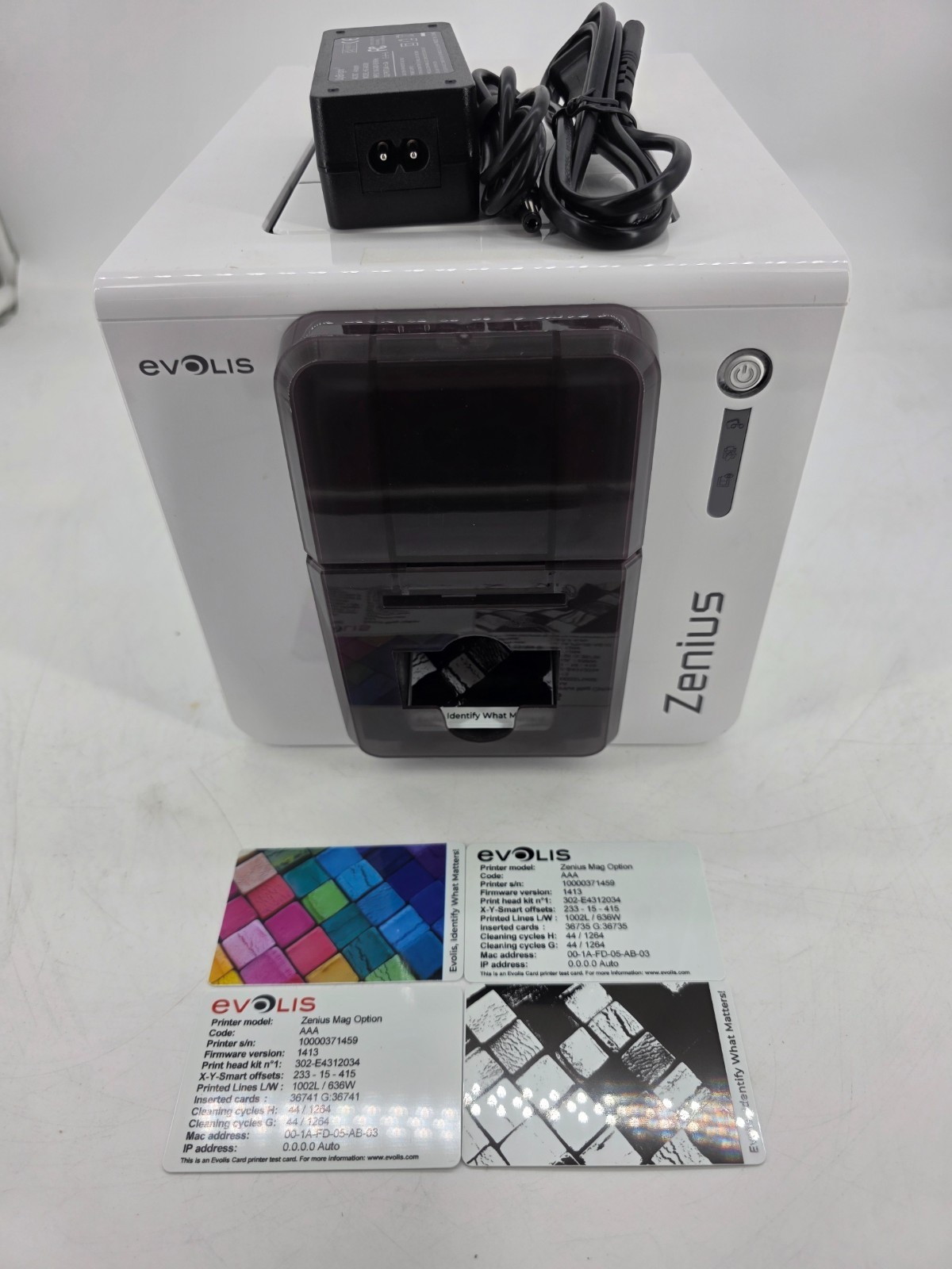 Evolis Zenius Color ID Card Printer Mag Encoder 36736 Clicks w/ Power Supply 1i