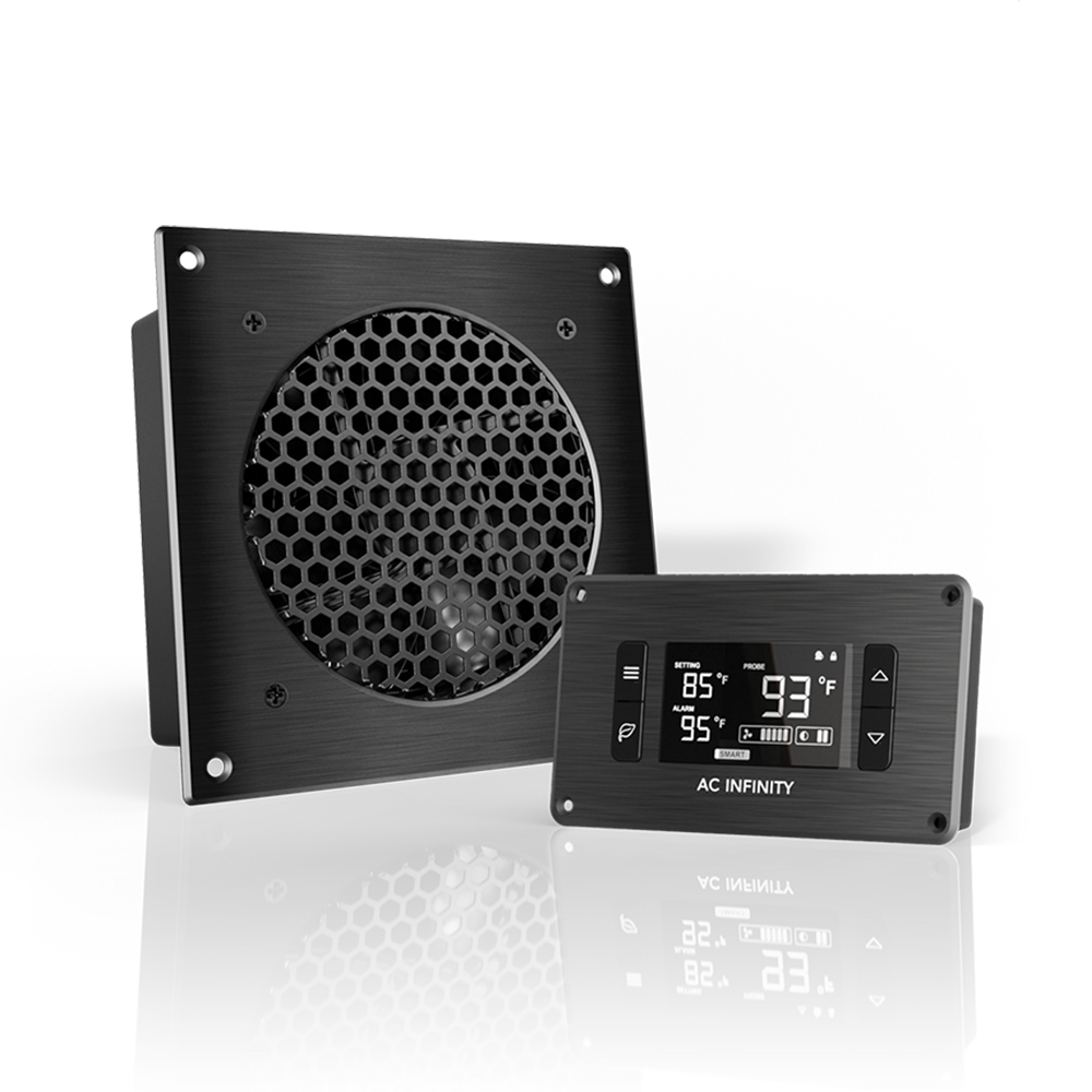 AIRPLATE T3, Cooling Fan System 6" Thermostat Control, Home Theater AV Cabinets