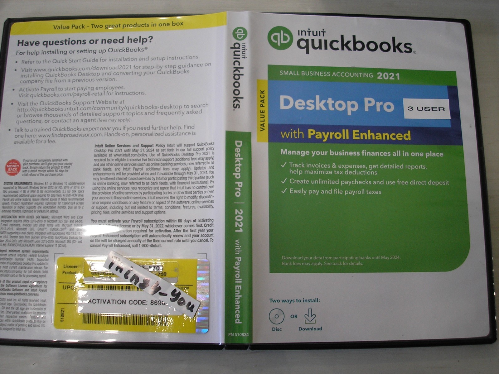 INTUIT QUICKBOOKS DESKTOP PRO 2021 FOR WINDOWS=3 USER VERSION PERMANENT LICENSE=
