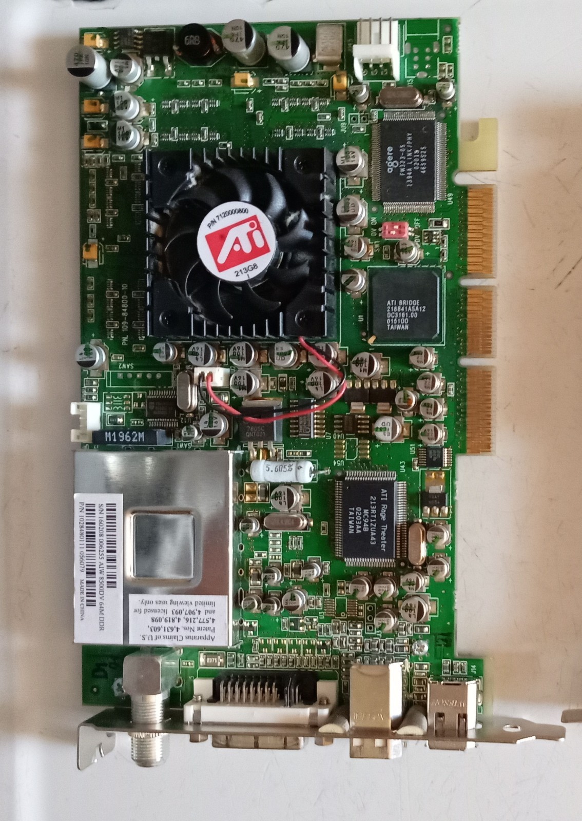 ATI All-In-Wonder Radeon 8500DV (AGP), card was fully functional when removed.