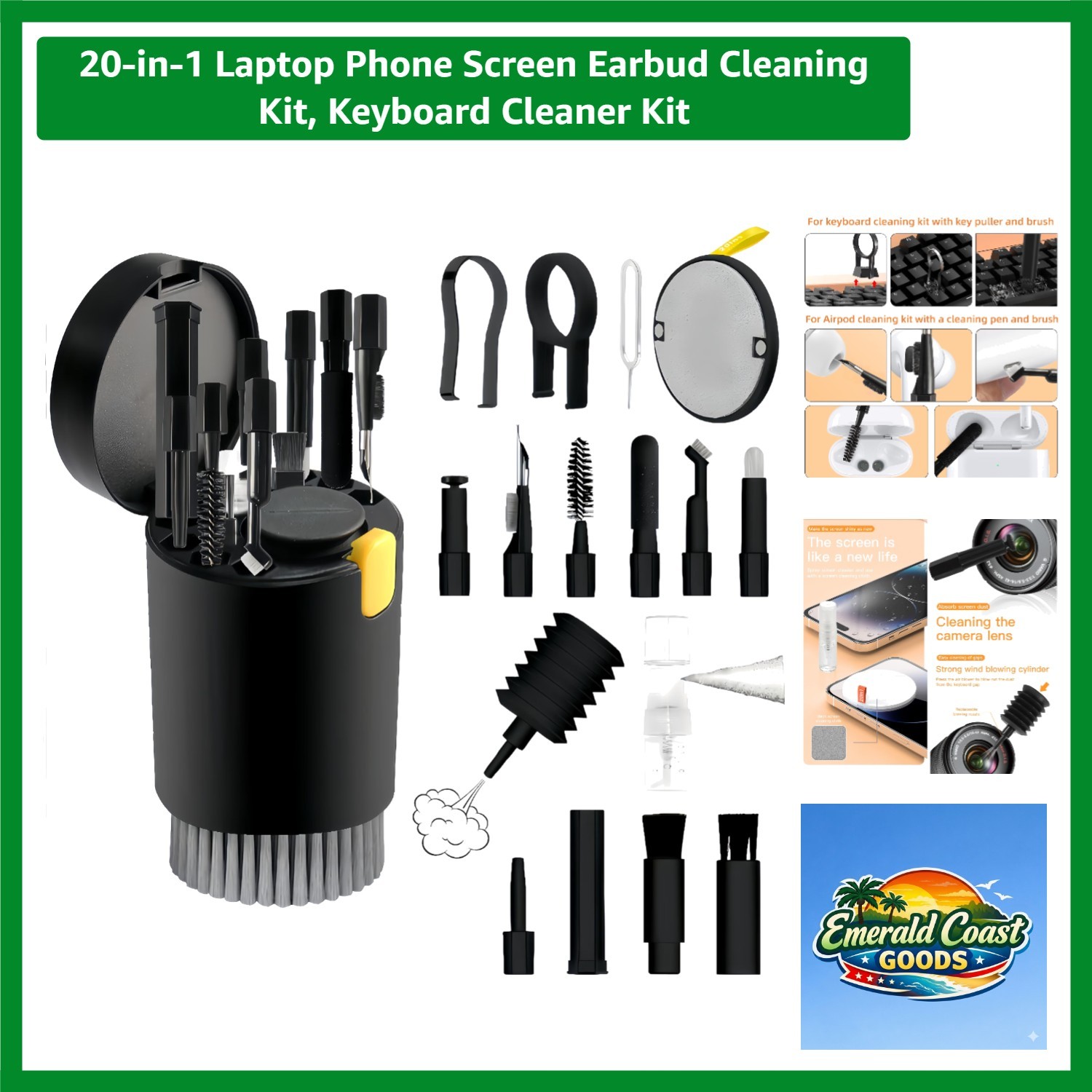 20-in-1 Electronics Cleaning Kit for Phone, Laptop, and Earbuds - Portable Black