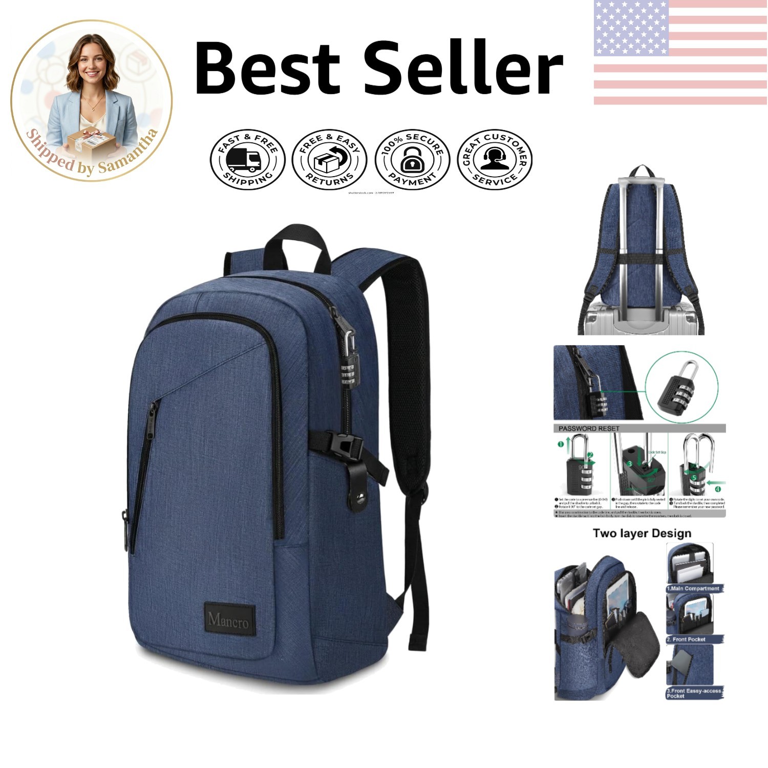 Comfortable 35L Laptop Bag for 15.6 Inch Devices - Anti-Theft Travel Friendly