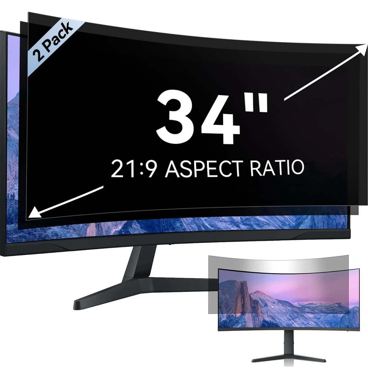 Mamol 34 Inch Privacy Screen Filter 21:9 Anti Glare Blue Light 2 Pack