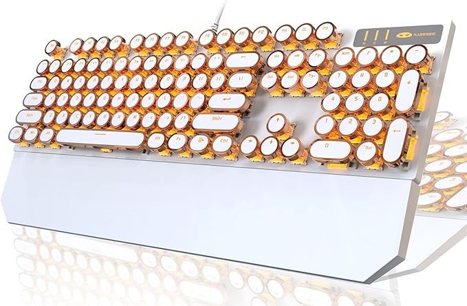 MageGee MK-STORM Mechanical Keyboard Retro Typewriter White Rose Gold Wired LED