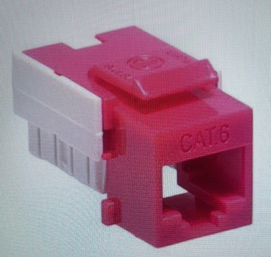 (5 PCS.) CAT6 RJ45 PUNCHDOWN KEYSTONE JACK, DUAL ROW, RED. ECORE 15-613-170RD.