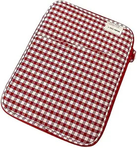 Gingham Puffy Laptop Sleeve 11-13 Inch Y2K Coquette Red Carrying Bag for Laptops