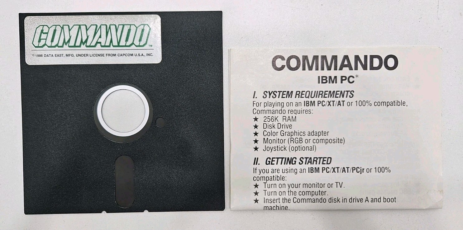 Data East Commando 5.25" Floppy Disc Arcade Game for Apple lle llc IBM PC
