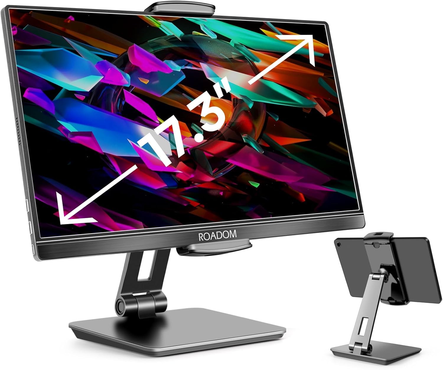 ROADOM Adjustable Tablet Stand 360° Swivel, 180° Tilt, Foldable Holder, Black