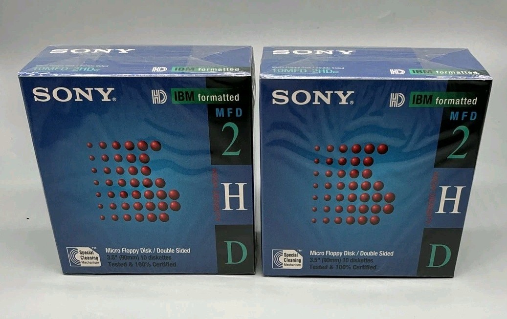 Two (2) Sony 10-pack MFD 2HD 3.5" Micro Floppy Disk IBM Formatted New & Sealed