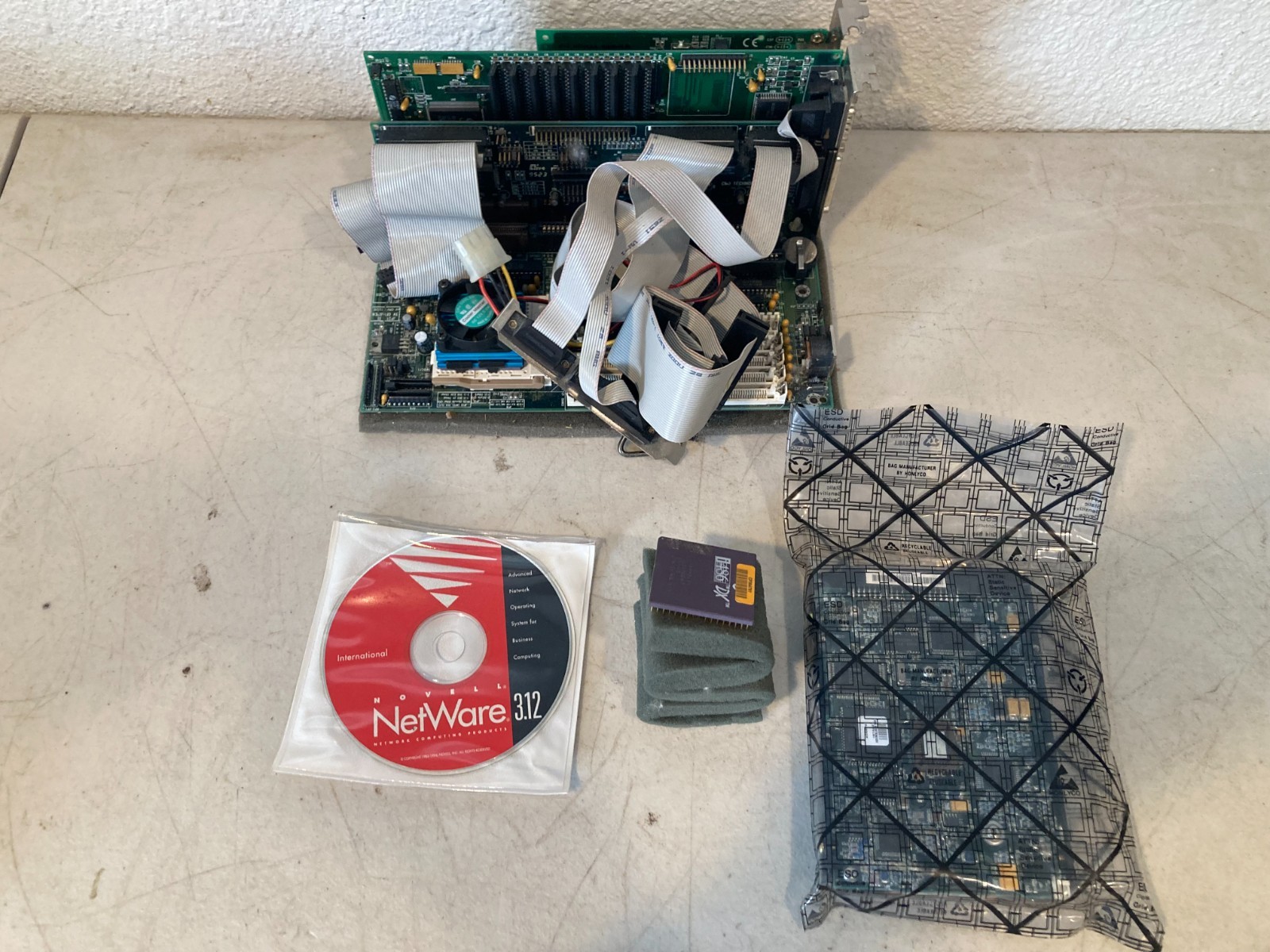 Vintage 486 PC Motherboard IBM CPU ISA Cards RAM Novell NetWare 3.12 Computer