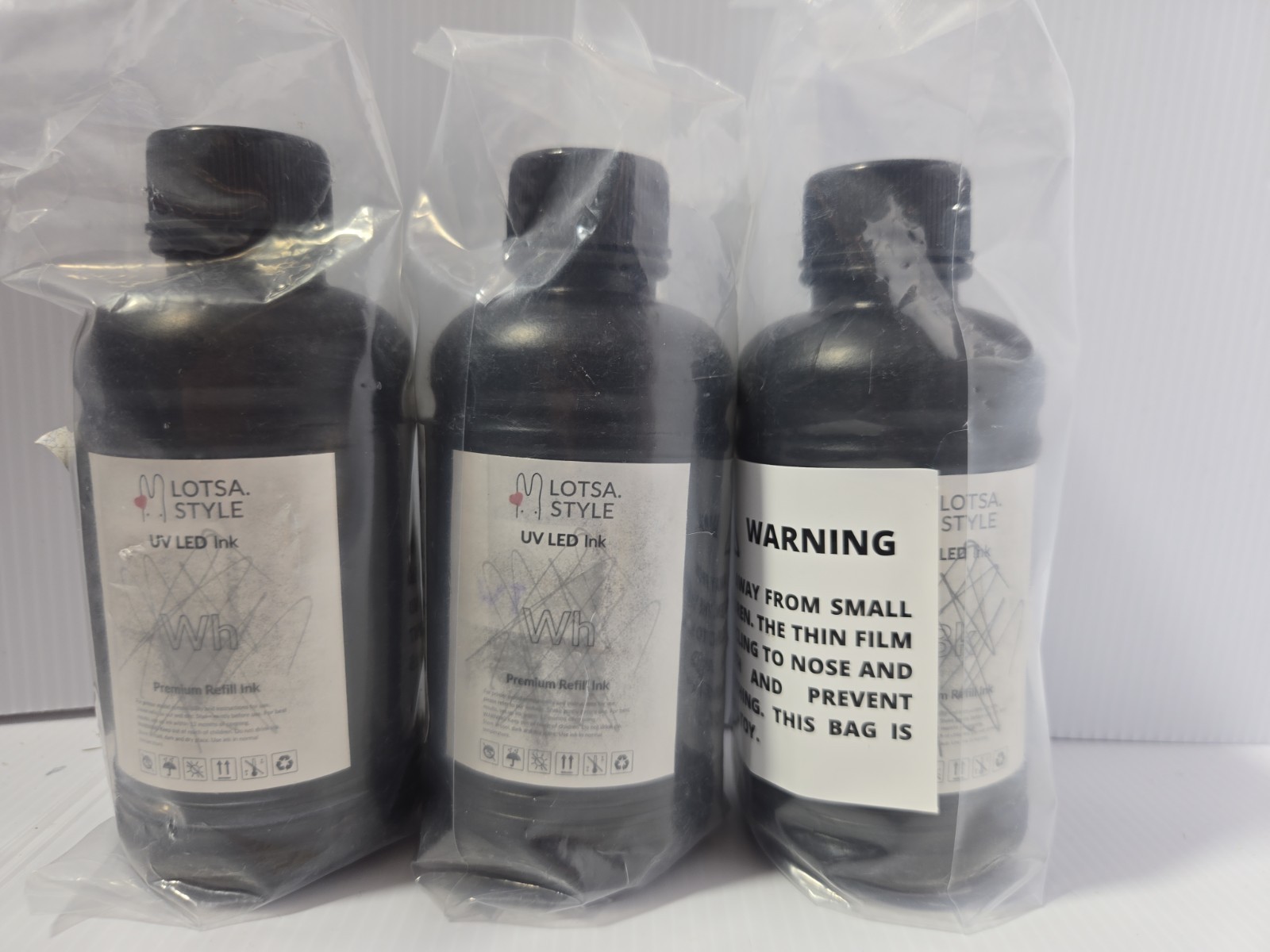 Sealed LOTSA Style UV LED 2x WHITE 1X BLACK  Premium Refill Ink. 1Lt