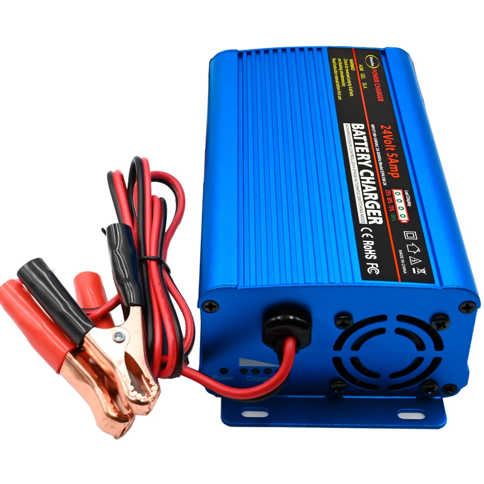 Unocho 24V 5A Battery Charger Maintainer Alligator Clips for AGM Gel SLA VRLA
