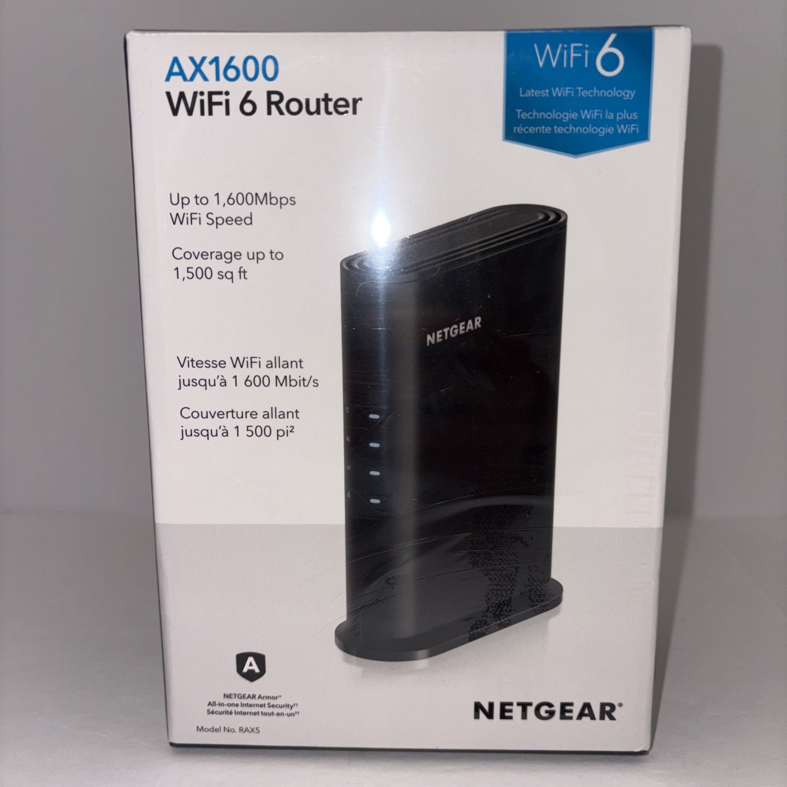 Netgear AX1600 Wi-Fi 6 Router 4-Stream 1.6 Gbps (RAX5-100PAS) BRAND NEW SEALED
