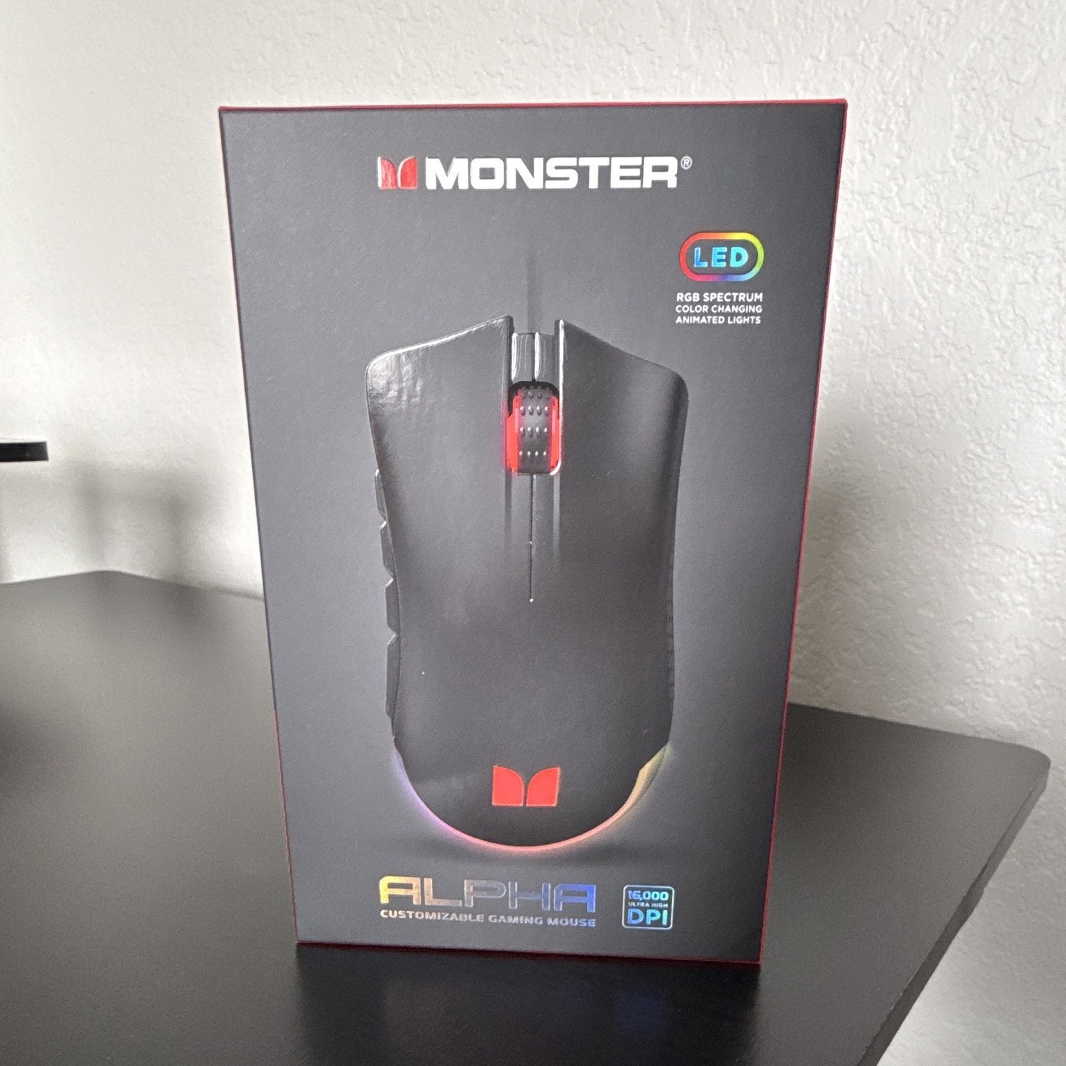 Monster Alpha LED Gaming Mouse 16000 DPI Optical Wired USB 6-Button Ergonomic
