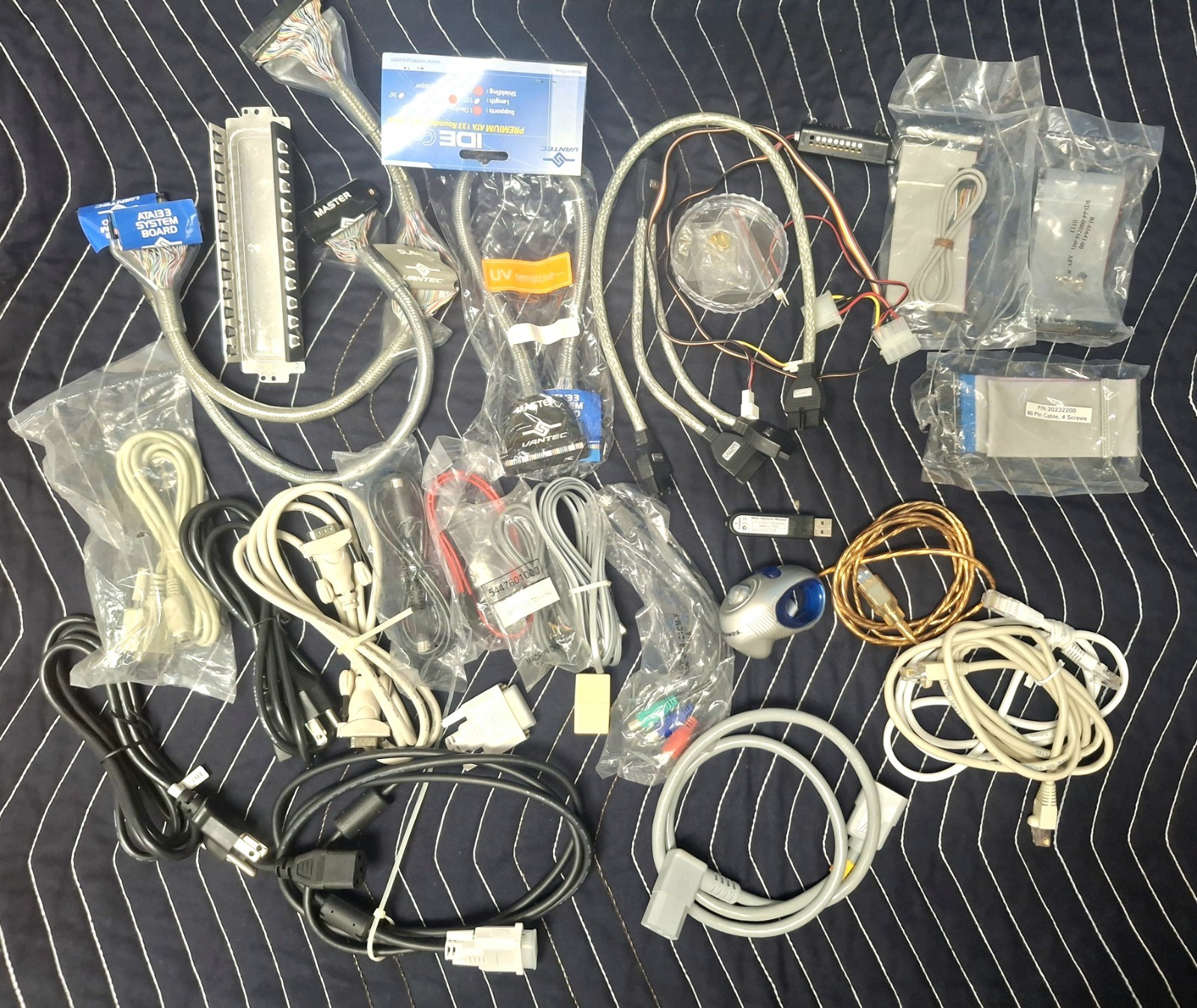 Vtg Retro PC Modding Cable Lot Ultra Zalman IDE Floppy Fellowes Trackball Mouse