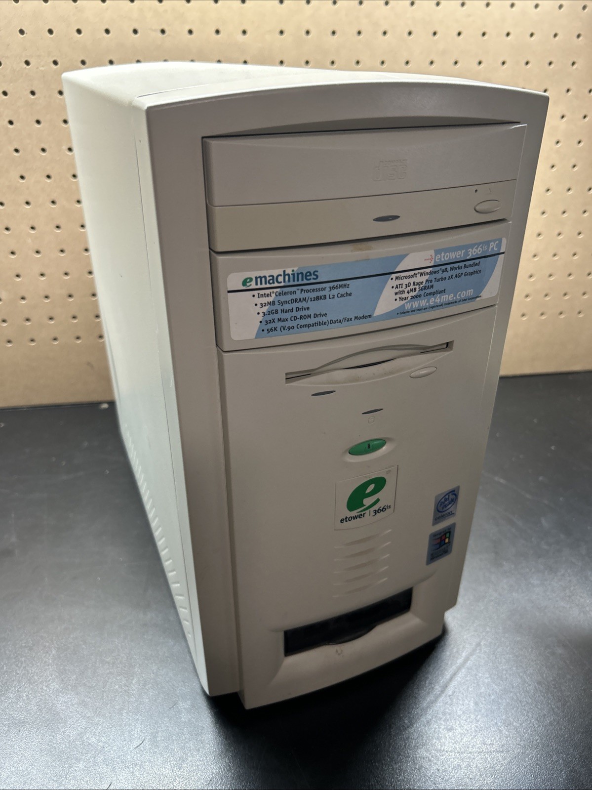 eMachines eTower 366is PC for Retro Gaming Intel Celeron 32MB RAM Win 98 RARE